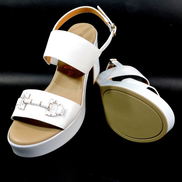 SPACE MODA BY REPO 🇮🇹 WOMEN\'S WHITE SOFT LEATHER COMFORT SUMMER HEEL SANDALS
